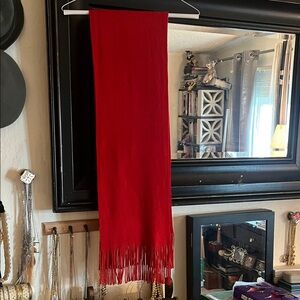 Elegant Pure Cashmere Red Fringe Scarf